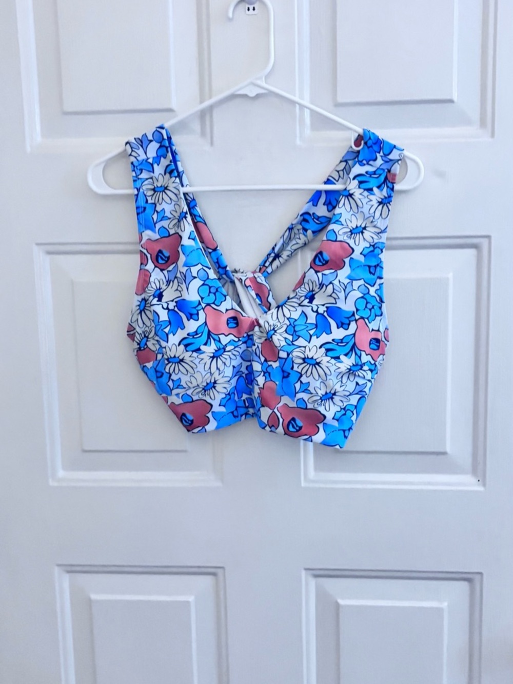 Floral Blue & Pink Twist Back Women's Swim Top.